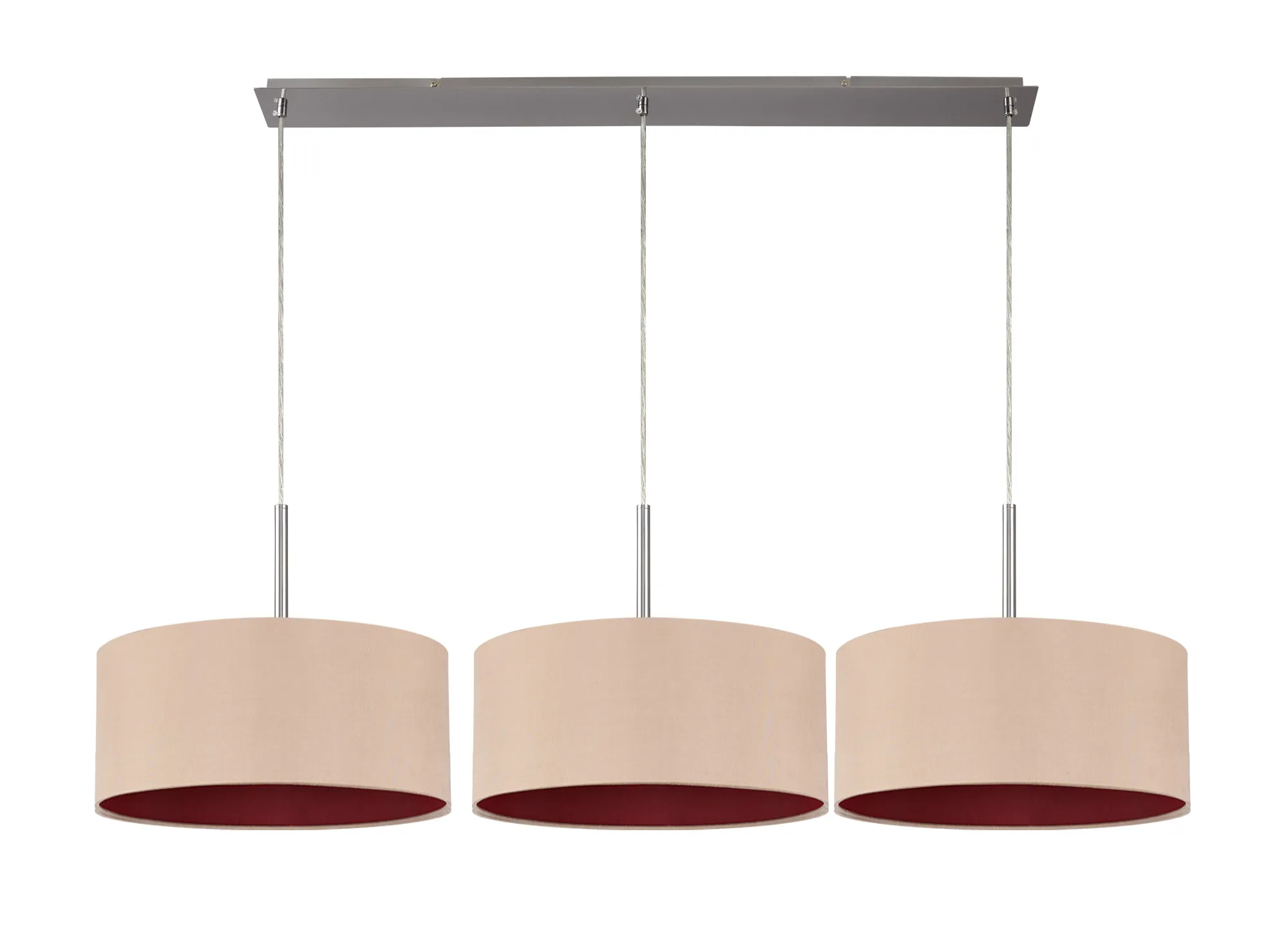 Baymont 40cm Shade 3 Light Pendant Satin Nickel, Antique Gold/Ruby DK0598  Deco Baymont SN AG